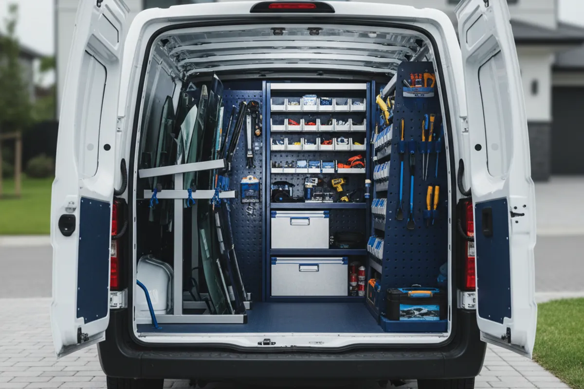 Mobile auto glass technician replacing a windshield in Sarnia, Ontario